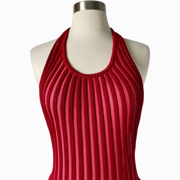 Baobab Bass Maxi Dress XS Red Acrylic Knit Halter Backless Resort Evening - Picture 5 of 10
